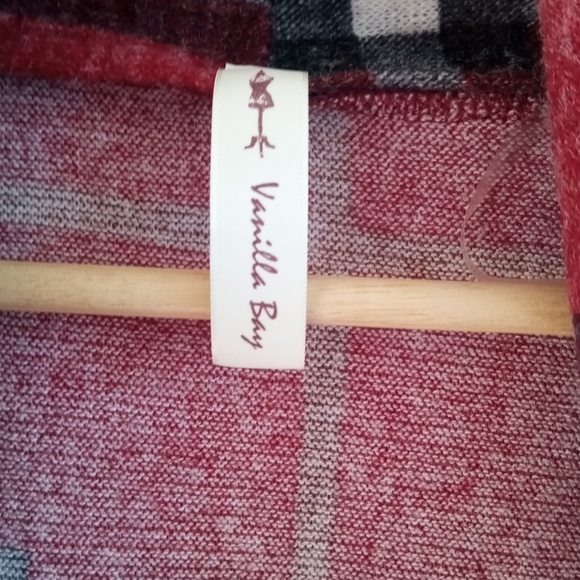 Vanilla Bay Red & Black Plaid Open Front Cardigan - Size M - Picture 9 of 10